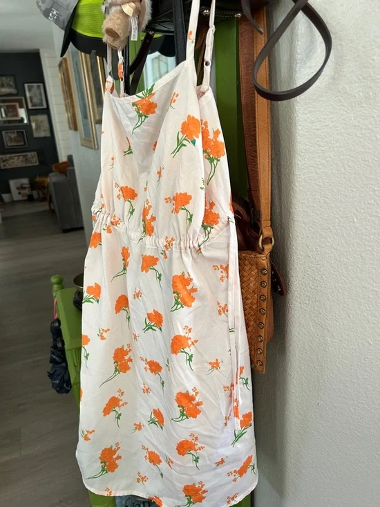 Reclaimed Vintage White Dress with Orange Floral Trim - Picture 3 of 3